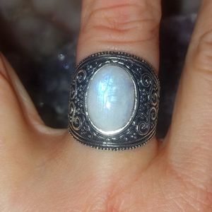 Wide Band Moonstone Statement Ring Size 6.75